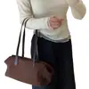 Nova Bolsa Estilosa Retrô de Camurça com Flocagem Estilo Bowling Boston Bag Feminina de Ombro Único Sob o Braço Bolsa Tote para o Dia a Dia