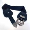 Sello de Cintura Cinturón Ancho para Mujer Decorativo Vestido Traje Suéter Abrigo Vintage Elastor Dorado Tallado Botón Grande Negro