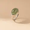 Anillo de Plata de Ley S925 Nalan Estilo Retro Chino Forma de Huevo Jade Verde Diseño Simple Elegancia Oriental con R04056