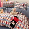 Funda de edredón individual bordada de toalla cepillada de algodón puro engrosada para otoño e invierno, estilo de algodón puro, juego de tres piezas para dormitorio de estudiante