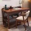 Mesa de escrita simples de madeira maciça para quarto de casa, escritório, estudo de estudante, conjunto de mesa e cadeira para computador com armazenamento