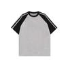 Camiseta de manga curta raglan com três listras, cor amarela e azul de Xizang, 220g, tendência nacional, retrô americano, algodão