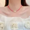 Colar Rosa Doce com Contas, Corrente de Clavícula de Pérolas, Elegante Corrente de Pescoço Rhodolite Exclusiva de Alto Padrão