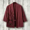 Nueva capa tipo kimono de algodón puro transfronteriza con hebilla, estampado digital 3D, camisa de manga tres cuartos, cárdigan holgado