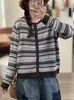 Otoño 2026 Nuevo Transfronterizo Vintage Holgado Rayas Cuello Redondo Versátil Casual Top Chaqueta Cardigan Tejida para Mujer