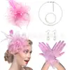 Amazon Set Retro de Accesorios para el Cabello de Novia Flor de Pluma para el Kentucky Derby Diadema de Malla Guantes Conjunto de Collar