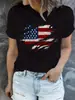 Camiseta de manga corta con cuello redondo y estampado de bandera americana