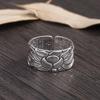Anel de prata tailandês de face larga Sutra do Coração de Lótus para homens dominador retrô personalidade desgastada versátil anel de índice aberto de cobre banhado a prata