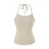 Conjunto informal de tres piezas para mujer: blusa holgada de manga larga con cuello en V + top tipo camisola con cuello halter y amarre + pantalones de campana de cintura alta