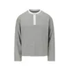 Camiseta Henley de manga longa listrada em preto e branco Cleanfit, básica versátil casual de outono para homens