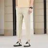 Pantalones Casuales Marrones de Hong Kong para Hombre, Nuevo Estilo Primavera y Otoño, Pantalones Rectos de Corte Delgado de Nueve Puntos, Pantalones de Traje
