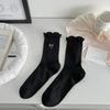 Calcetines Calcetines de Tubo Medio Finos de Primavera y Verano para Mujer Calcetines Antibacterianos Calados Calcetines Bordados con Lazo Calcetines para Mujer que Combinan con Todo Lote de Zhuji