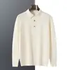 Suéter de punto fino 100% cachemira pura para hombre, lavable a máquina, top de punto de manga larga con cuello polo de calibre 18 y 68 hilos para hombre
