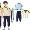 Uniforme escolar para estudiantes de primaria, ropa de clase de estilo escolar de primavera y otoño, traje de primavera, ropa deportiva de tres piezas para niños, ropa de jardín de infantes