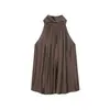 Blusa Top Feminina Nova Verão Estilo Europeu Cetim Dupla Face Gola Halter Sem Mangas Plissada Solta Linha A