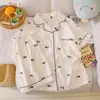 Pijama de Algodón Nublado para Mujer de Comercio Exterior Transfronterizo, Cárdigan de Manga Corta, Shorts de Dibujos Animados para Niñas, Se Puede Usar Afuera, Conjunto para Estar en Casa, Verano