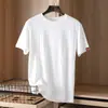 Série Cor Sólida Algodão de Fibra Longa de Xinjiang Verão Masculina Confortável Lavada Algodão Puro Gola Redonda Casual Manga Curta Camiseta