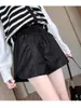 Shorts largos de couro PU da moda para mulheres, nova coleção outono/inverno 2026, cintura alta, caimento solto, casual, shorts versátil em linha A