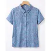 Camisa de manga corta para madre, estilo floral fino 100% algodón, ropa de verano para abuela, camisa corta de moda para mujeres de mediana edad y mayores