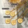Lindo Popular Estampado de Palma Huella Dactilar Circonita Incrustada Colgante Irregular Collar Acero de Titanio Chapado en Oro Nicho Sentido de Diseño Accesorios