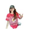 Camiseta de Manga Corta de Algodón Puro con Graffiti Chic de Sal para Mujer, Versión Grande de Color Contrastante de Gama Alta, Holgada, Casual, Aspecto Adelgazante, Top