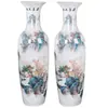 Fabricante de cerâmica personalizada de Jingdezhen vaso grande de porcelana azul e rosa de piso para hotel sala de estar estilo chinês decoração de abertura de luxo