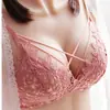Ropa interior para mujer con copa triangular bordada de encaje, Sujetador inalámbrico transpirable push-up para pecho pequeño, Sujetador fino sexy con almohadillas en el pecho