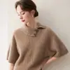 Nuevo Estilo Otoño/Invierno 2026 Suéter de Punto para Mujer de Cachemira, Holgado, Manga Tres Cuartos, Cuello Solapa, Estilo Pullover Raglán, Oculta Imperfecciones y Luce Delgado