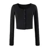 Conjunto de tres piezas estilo coreano para mujer: camisola acolchada con cuello redondo, cárdigan de manga larga y falda body ajustada de doble capa con abertura