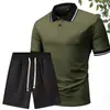 Estación Independiente de Exportación Transfronteriza Traje de Camisa Polo para Hombre Moda Estampado 3D Manga Corta Polo Shorts de Playa Casuales