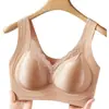 Sujetador inalámbrico push-up de satén y encaje estilo francés para mujer, ropa interior tipo camiseta sin mangas con tirantes anchos anti-caída