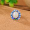 Um Veado Prata S925 Prata Esterlina Hetian Jade Vintage Velho Alta Temperatura Queimado Azul Maré Nacional Lótus Ovo Face Anel Esmalte Anel de Dedo