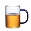 Tazas de té de vidrio de colores, hechas a medida y resistentes a altas temperaturas, para preparar té verde, leche y otras bebidas; tazas de vidrio de paredes gruesas con asas y lados rectos, diseñadas para té verde