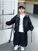 Conjunto de Primavera y Otoño para Niños: Chaqueta de Cuero Falsa de Dos Piezas con Cuello de Camisa, Estilo Coreano, Abrigo Elegante y Moderno para Niños, Tops para Niños Pequeños, Comercio Exterior