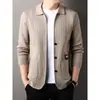 Suéter cárdigan de punto al por mayor transfronterizo para hombre, nueva moda casual de otoño e invierno, chaqueta larga de manga larga con solapa, una pieza, envío directo
