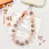Corrente para Celular Pingente Chaveiro Pulseira de Pulso Case com Cordão Anti-Perda para Celular, Contas Redondas Bodhi tingidas de Verde Névoa de Pêssego para Mulheres