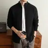 Cárdigan de punto con cuello alto y doble cremallera para otoño e invierno para hombre, suéter versátil de punto grueso de corte holgado, chaqueta de punto de estilo casual
