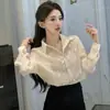 Camisa Blanca de Lujo con Lentejuelas y Mangas Largas para Mujer, Estilo Francés Primavera y Verano, Diseño Falso de Dos Piezas, Camisa de Nicho, Top Elegante