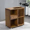 Mesa de Chá Móvel Doméstica Pequena Mesa de Chá Carrinho de Chá Armário Lateral Madeira Maciça Mesa de Chá para Varanda Chaleira Integrada Suporte para Chá Armário