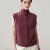 Casaco de tricô sem mangas, top de tricô torcido, colete com gola, cardigã de cashmere de seis fios espessado com gola alta para outono e inverno