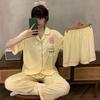 Pijama Suave de Tres Piezas Estilo Nuevo Transfronterizo Primavera y Verano para Mujer Dibujos Animados Lindos Manga Corta Conjunto Cómodo de Ropa para el Hogar Venta al por Mayor