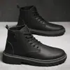 Sapatos masculinos forrados para o inverno, botas Martin retrô estilo britânico, botas de trabalho masculinas antiderrapantes de sola grossa, sapatos de trabalho de cano alto