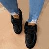 Botas de Neve Slip-On Outono e Inverno Novas Sola Rasteira Camurça Pelúcia Quente Antiderrapante Europeias e Americanas Peludas Forradas com Lã Sapatos de Algodão Espessos para Mulheres