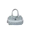 Bolsa Boston fofa estilo coreano com laço, bolsa de mão de bolinhas de nicho, moderna e na moda, bolsa de ombro fresca e doce