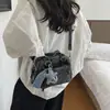 Bolso de Mano de Mezclilla Lavada Retro Bolso Pequeño Colgante de Estrella de Cinco Puntas Perla Bolso Cruzado de Mujer de Nicho Bolso para el Trabajo y el Trayecto Diario