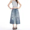 Jean Infantil de Mandarina #Tendencia Nicho Lavado Roto Pierna Ancha para Mujer Suelto Adelgazante Personalidad Versátil Recto Siete Puntos