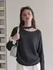 Elegante blusa de tricô com gola halter ombro a ombro e mangas compridas para mulheres, versátil e fashion, modeladora e valoriza a silhueta, adequada para usar no outono e inverno