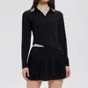 Camisa Polo de Golf Nueva Colección de Primavera con Cuello en V, Tejido Cepillado con Sensación de Piel Nude, Conjunto de Ropa Transpirable para Exteriores de Manga Larga para Tenis para Mujer