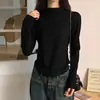 Venta al por mayor transfronteriza otoño e invierno toma real terciopelo de hilo cuello semi-alto cálido manga larga camiseta mujer slim camiseta básica