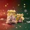 Nova Sacola de Doces de Natal Transfronteiriça Estampagem a Quente Fita Dourada Laço Rede Sacola Festa Biscoito Embalagem de Presente Sacola de Presente
